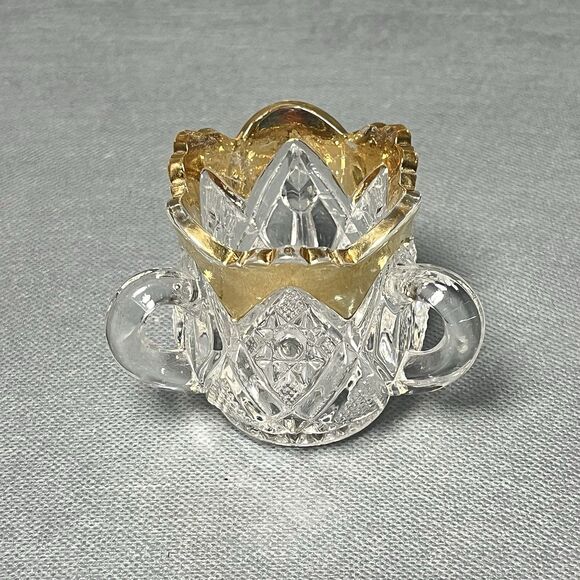 Antique US Glass Toothpick Holder/Bud Vase 3 Handles  Gold Trim Uranium UV - Picture 9 of 11